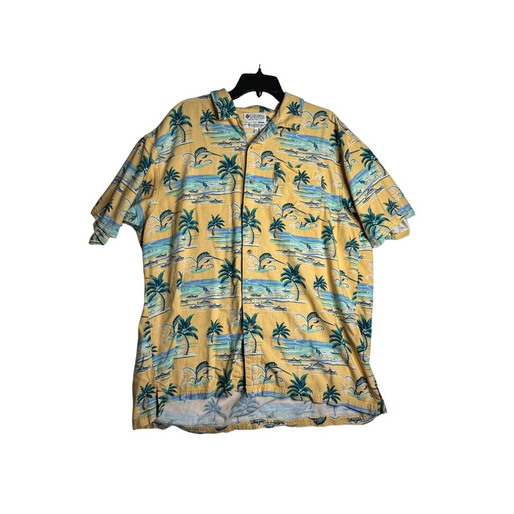 Columbia Short Sleeve Button Down Hawaiian Fishing Shirt Mens XL Vintage